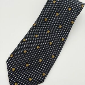 Versace 100% Silk Neck Tie Mens Blue Gold Check Medusa Made in Italy